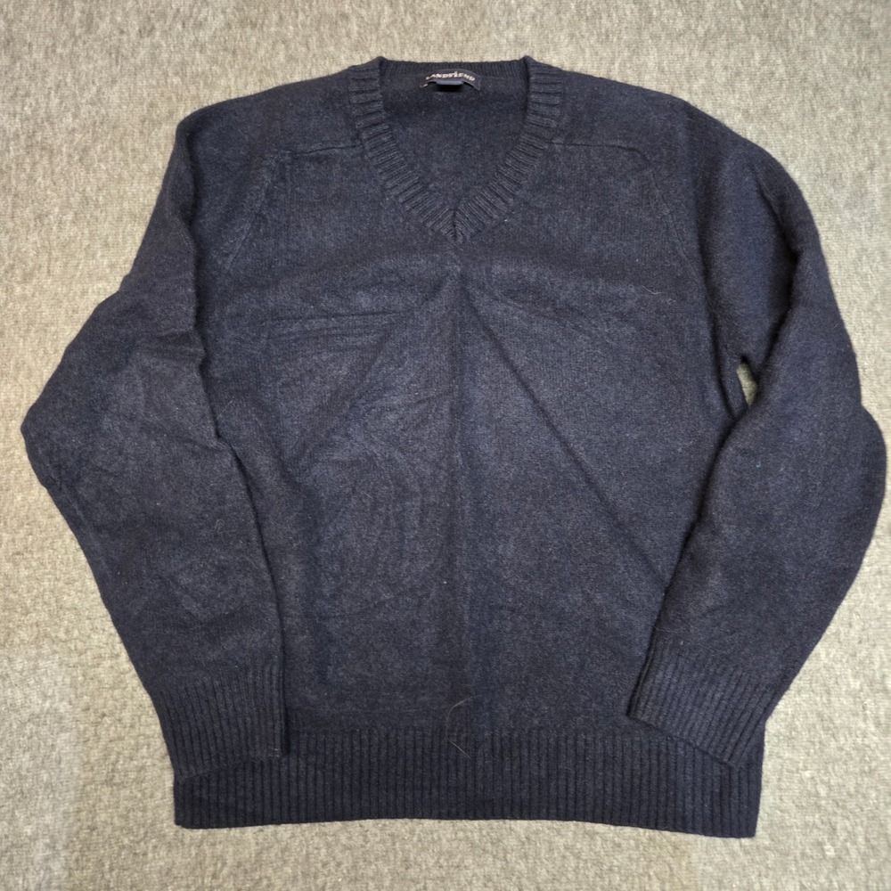 Lands' End V-Neck Sweater Mens Medium Navy Blue Lambswool Cashmere Blend